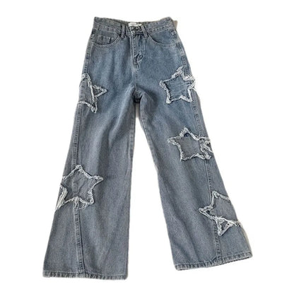 Denim con Estrella Cintura Alta Pierna Recta Holgados